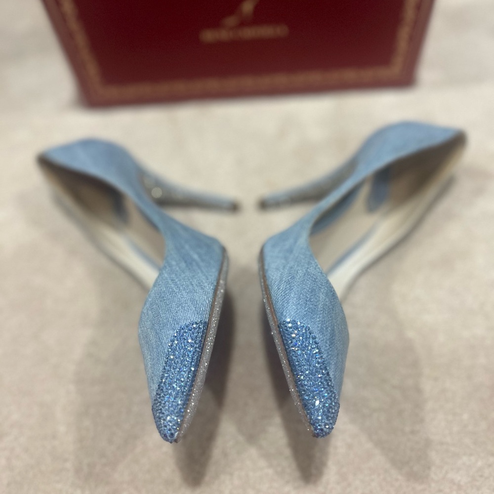 Rene Caovilla Denim Crystal Embellished Pumps - Picture 4 of 5